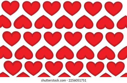 RED HEART repeat pattern on white background, replete pattern, design for valentine fabric printing or wallpaper