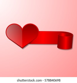 Red heart with ribbon background eps 10 vector.