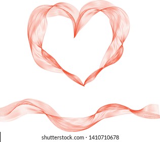 Red heart and ribbon, consisting of a plume