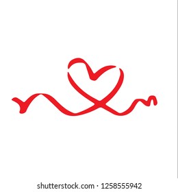 Red heart ribbon isolated on transparent background, vector art and illustration