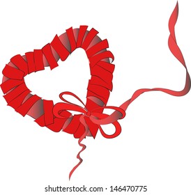 Red heart from ribbon isolated on white background-vector illustration