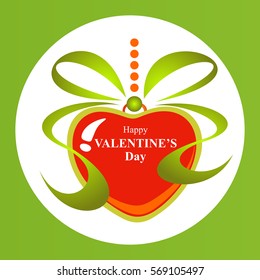 Red heart with ribbon isolated on white background. Valentine's Day vector illustration. Design element for greeting cards and etc.