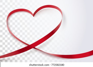 Red heart ribbon isolated on transparent background, vector art and illustration.