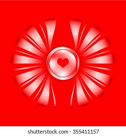 red heart in red ribbon on red background