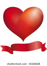 Red heart and red ribbon with place for your text