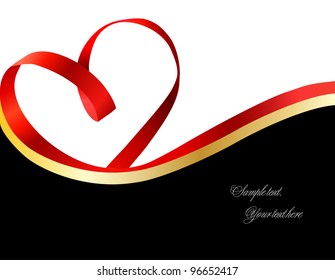 Red heart ribbon. Vector