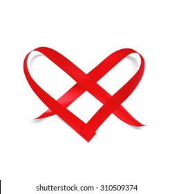 Red heart ribbon. Vector illustration isolated on a white background. It can be used for greeting cards, letters, etc.