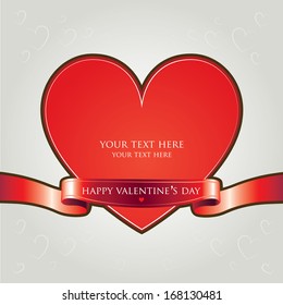 Red heart and ribbon.Valentine's Day card.