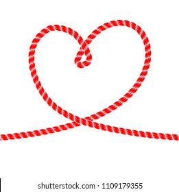 Red heart of rope isolated on white background stock vector illustration  design  frame for invitation, poster and greeting cart for Saint Valentine's Day