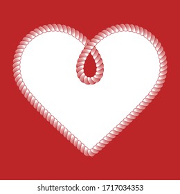 Red heart of rope isolated on white background stock vector illustration design frame for invitation, poster and greeting cart for Saint Valentine's Day
