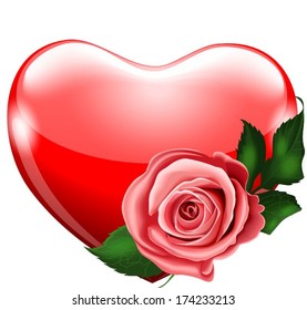 Red heart with a rose