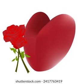Delante de ella se ha colocado un corazón rojo y una rosa.