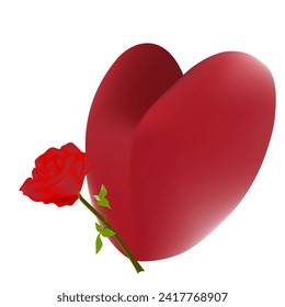 A red heart and a rose are placed in front of it.