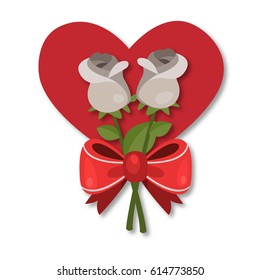 Red heart and roses design.  flat icon vector illustration