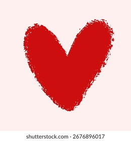 Corazón rojo con una textura áspera y angustiada, Ilustración vectorial plana. Dibujado a mano con un efecto de lápiz o crayón sobre un fondo rosa claro. Perfecto para el día de San Valentín, tarjetas y diseños románticos.