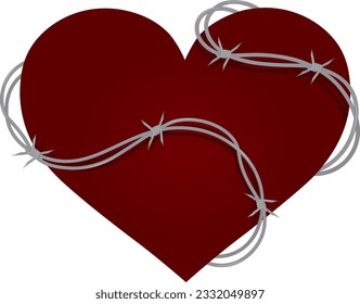 Red heart rounded with barbed wire vector illustration