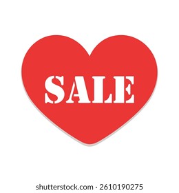 Red heart sale label tag. Taped round sale paper note memo. Valentines day price and discount label stickers.