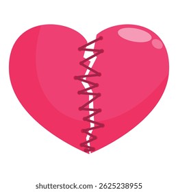 Red heart with a scar sewn together representing a painful separation