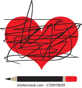 Red heart scrawled with a pencil