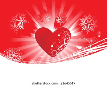 red heart scroll on brown background, illustration