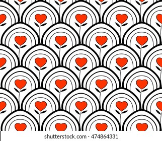Red heart seamless ornament - vector