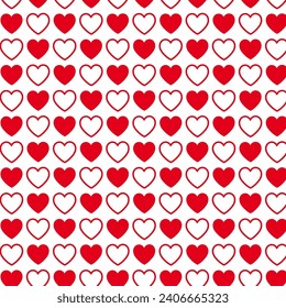 Red heart seamless pattern background. Flat design style. Vector illustration