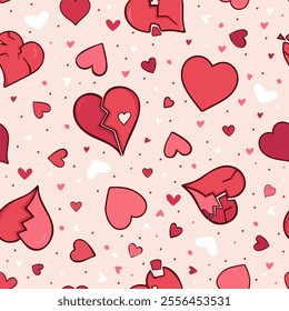 Red heart seamless pattern. Cute romantic pink hearts background texture for Valentine's day, wrapping paper, wallpaper, scrapbooking, textile