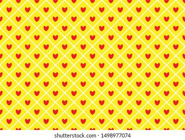 Red heart seamless pattern. hearts on yellow background and texture. Red heart with a square frame vector illustration.