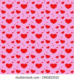 Corazón rojo, patrón sin costura aislado en fondo rosado.