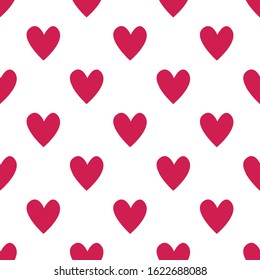 Red heart seamless pattern on white background, vector illustration.