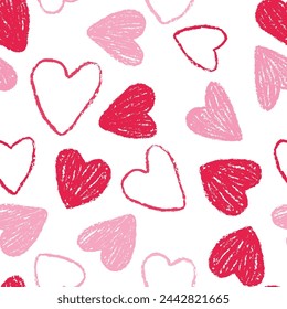 Patrón sin costuras de corazón rojo sobre fondo blanco con corazones rosados. Día de San Valentín, diseños de bodas, moda para niños, adolescentes y niñas. envoltura, tarjetas y papelería