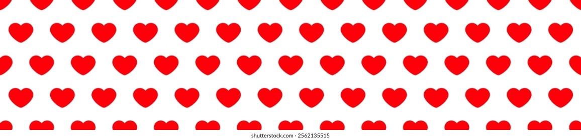 Red heart seamless pattern on a white background. Love, romantic and wedding design. Valentines day background. Vector illustration