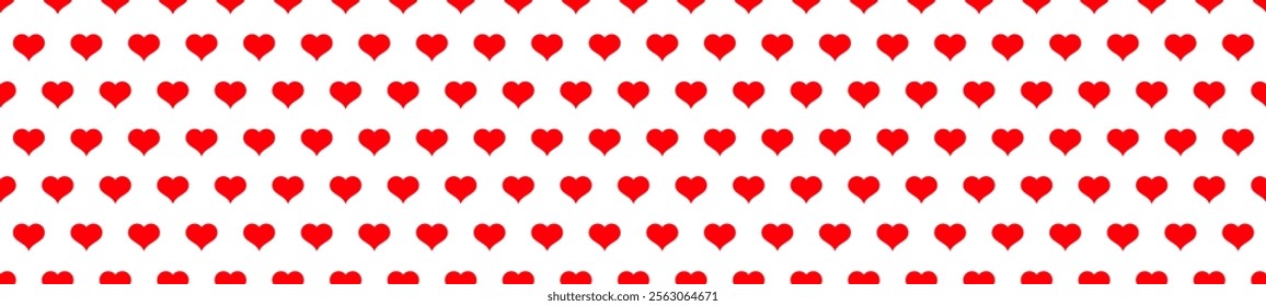 Red heart seamless pattern on a white background. Love, romantic and wedding design. Valentines day background. Vector illustration