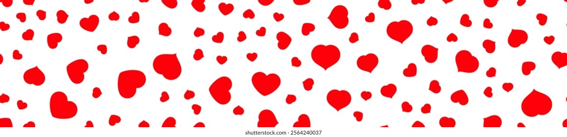 Red heart seamless pattern on a white background. Love, romantic and wedding design. Valentines day background. Vector illustration