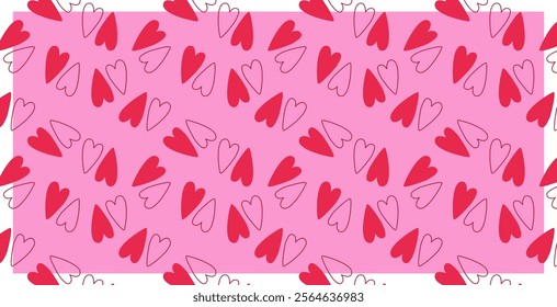 Red heart seamless pattern on pink background. Romantic, infantile style vector illustration. Print for gift paper, packaging, wallpapers, clothes, textile. Valentine's day holiday backdrop texture