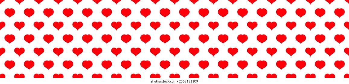 Red heart seamless pattern on a white background. Love, romantic and wedding design. Valentines day background. Vector illustration