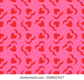 Red Heart Seamless Pattern on Pink Background. Infuse Your Designs with Love and Passionate Energy