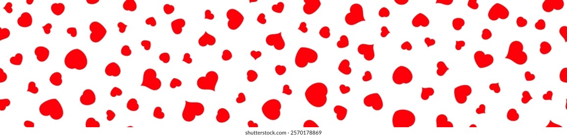 Red heart seamless pattern on a white background. Love, romantic and wedding design. Valentines day background. Vector illustration