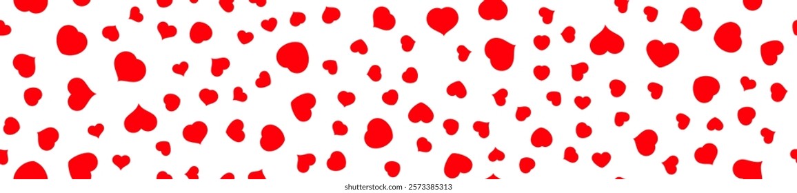 Red heart seamless pattern on a white background. Love, romantic and wedding design. Valentines day background. Vector illustration