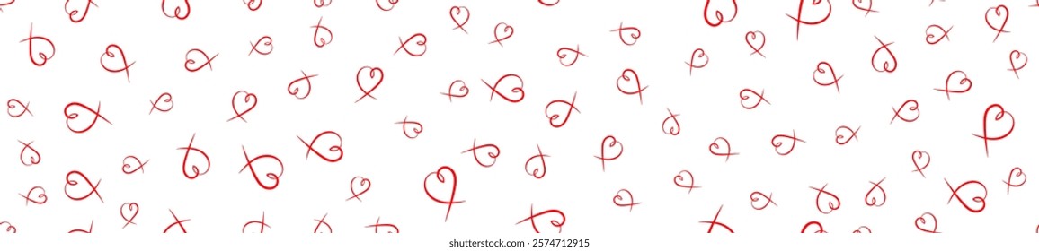 Red heart seamless pattern on a white background. Love, romantic and wedding design. Valentines day background. Vector illustration