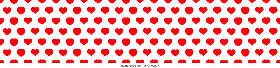 Red heart seamless pattern on a white background. Love, romantic and wedding design. Valentines day background. Vector illustration