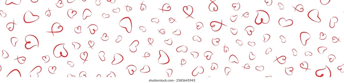 Red heart seamless pattern on a white background. Love, romantic and wedding design. Valentines day background. Vector illustration