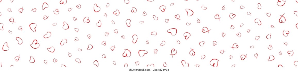 Red heart seamless pattern on a white background. Love, romantic and wedding design. Valentines day background. Vector illustration