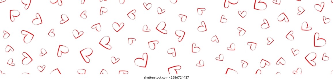 Red heart seamless pattern on a white background. Love, romantic and wedding design. Valentines day background. Vector illustration