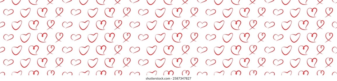 Red heart seamless pattern on a white background. Love, romantic and wedding design. Valentines day background. Vector illustration
