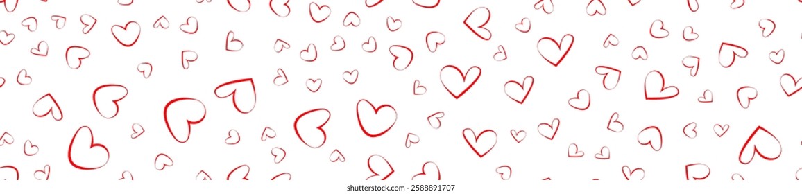 Red heart seamless pattern on a white background. Love, romantic and wedding design. Valentines day background. Vector illustration