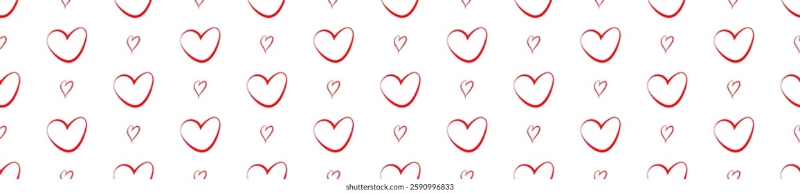Red heart seamless pattern on a white background. Love, romantic and wedding design. Valentines day background. Vector illustration