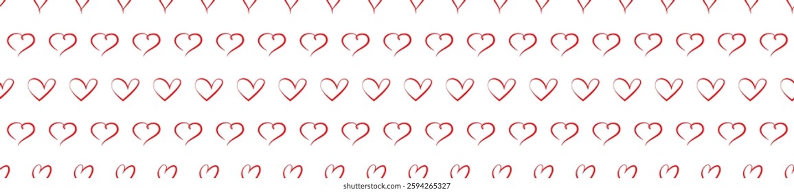 Red heart seamless pattern on a white background. Love, romantic and wedding design. Valentines day background. Vector illustration