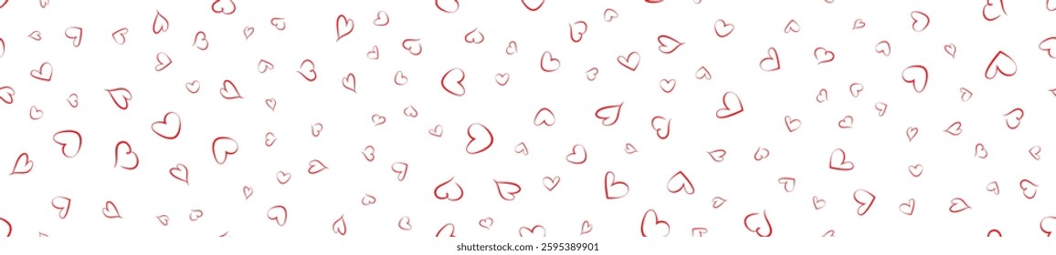 Red heart seamless pattern on a white background. Love, romantic and wedding design. Valentines day background. Vector illustration
