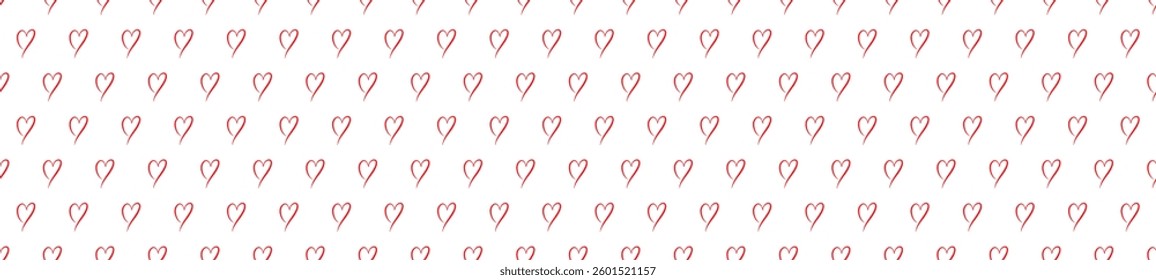 Red heart seamless pattern on a white background. Love, romantic and wedding design. Valentines day background. Vector illustration